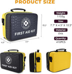 Emergency First Aid Kit 410 PCS – Hard Shell Dual-Color Survival Kit with Glow Interior for Home, Car, Camping & Outdoors
