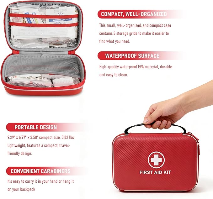 First Aid Kit - Smart Compartments Medical Kit, 2 Pack Large Capacity for Various Emergency Supplies, EVA Emergency Kit for Home, Car, Travel, Camping, Hiking, Office and Outdoor Emergencies