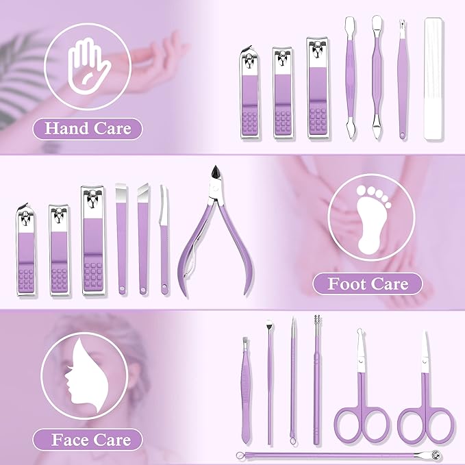 Manicure Set Professional Manicure Pedicure Kit Tools Travel Nail Care Kit Manicure Kit Finger Toe Nail Clippers for Women Travel Grooming Kit Nail Clipper Set Nail Kit with Glass Nail File Women Gift