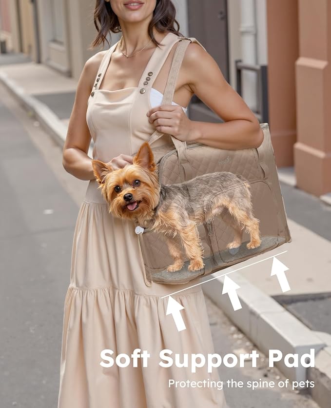 Pecute Dog Purse Carrier, Dog Carrier with Pockets for Small Dogs, Fits Dogs 5 lbs to 9 lbs, Cat and Puppies Tote Bag, Outing, Travel, Vet, Khaki