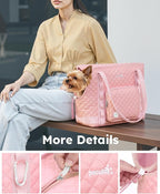 Pecute Dog Purse Carrier, Dog Carrier with Pockets for Small Dogs, Fits Dogs 5 lbs to 9 lbs, Cat and Puppies Tote Bag, Outing, Travel, Vet, Pink