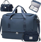 Extra Large Travel Duffle Bag,Carry on Overnight Bag with Shoes Compartment,Weekender Bags for Women for Travel Business Trips Sport Hospital,3 Pcs Set,Dark Blue