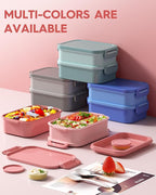 KEMETHY Adults Bento Lunch Box Set with Thermo Bag, 74oz Stackable Leak-proof 3-tiers Bento Box, Built-in Utensil and Sauce Container for Work, School, Dining Out (Pink)