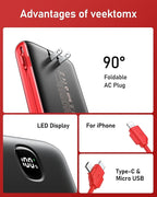 VEEKTOMX Portable Charger with Built in Cables 20000mAh, Power Bank for iPhone with AC Wall Plug, Fast Charging USB C Slim Battery Pack with LED Display Compatible with iPhone 17/16/15, Samsung