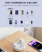 Thailand Power Adapter, Thailand Plug Adapter with 3 American Outlets 4 USB Ports (2 USB-C) Total 24W, Type O Plug Adapter for USA to Thailand, 4FT