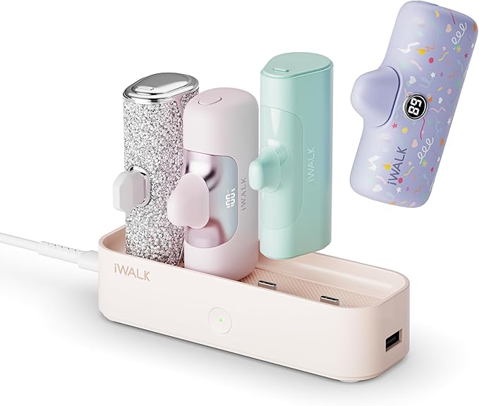 iWALK LinkPod Station for iWALK LinkPod Portable Charger 4500mAh, 4800mAh,5000mAh Power Bank for iPhone Charging Station Multiple USB-C Family-Sized Charger Station for Home(Station Only), Pink