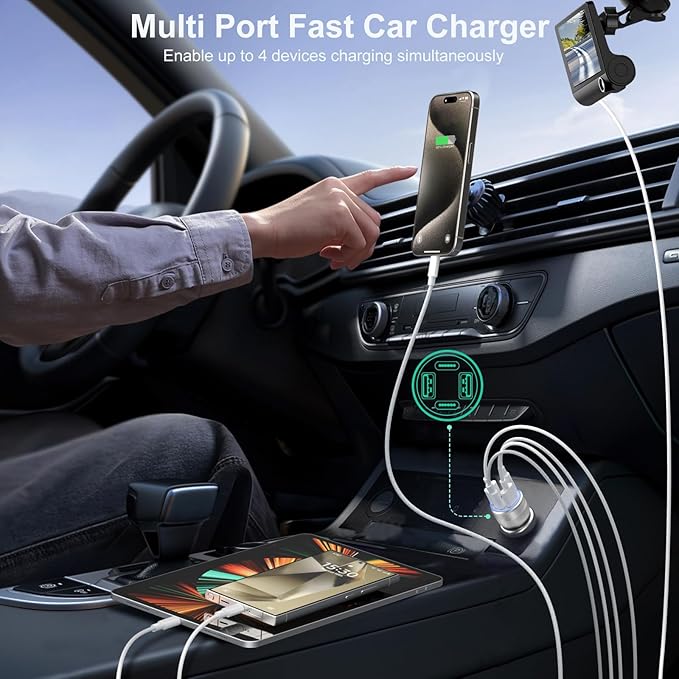 USB C Car Charger 5 Pack, Bangfun 65W 4-Port Dual 12V USB Car Charger QC+PD 3.0 Fast Charging Cigarette Lighter Adapter Plug for iPhone 16 15 14 13 12 11 Pro Max iPad,Samsung (Silver)