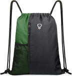 BeeGreen Green Drawstring Bag Sports Gym Backpack for Women Men Large Cinch Sackpack Day Pack with Zipper and Water Bottle Mesh Pockets (Black/Green)
