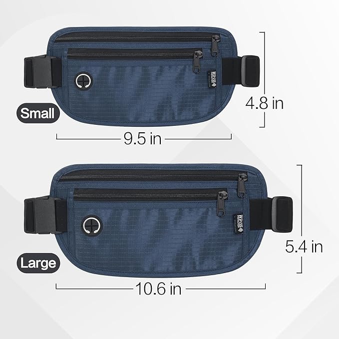Slim RFID Blocking Money Belt for Travel - Anti-Theft Hidden Passport Holder Waist Wallet with Secure Pouch for Cash, Credit Cards & Phone Safe (Navy Blue)