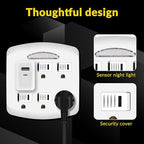6-Outlet Extender 2 Pack, 3-Prong Ground Wall Tap Adapter with Safety Cap & LED Guide Light, Cruise Essentials, Multiple Plug Electrical Outlets Splitter for Home, Office, Dorm Room, ETL Listed, White