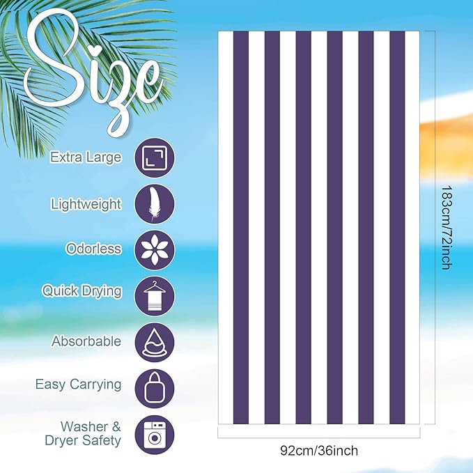EBOOT 10 Pack Oversized Beach Towel Set Extra Large Pool Towels Microfiber Quick Dry Swim Blanket for Adult Women Men Face Hand Body Bath Travel Pool(Fancy Color,36 x 72 Inch,Cabana Stripe)
