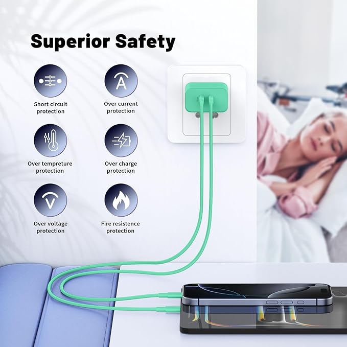 QZIIW iPhone 16 15 Pro Max Charger Fast Charging,45W Dual Port USB C Fast Charger Block [2-Pack] & Extra Long 60W 3/6/10/10FT USB C Cable - PD Quick Adapter 3.0 for iPhone 16 15/16 15Pro/16 15 Plus.