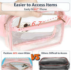 Packism Clear Fanny Pack Stadium Approved - Plus Size 35-51 inches Adjustable Strap Clear Belt Bag for Women Men Transparent Waist Bag for Concerts, Sporting Events, Pink