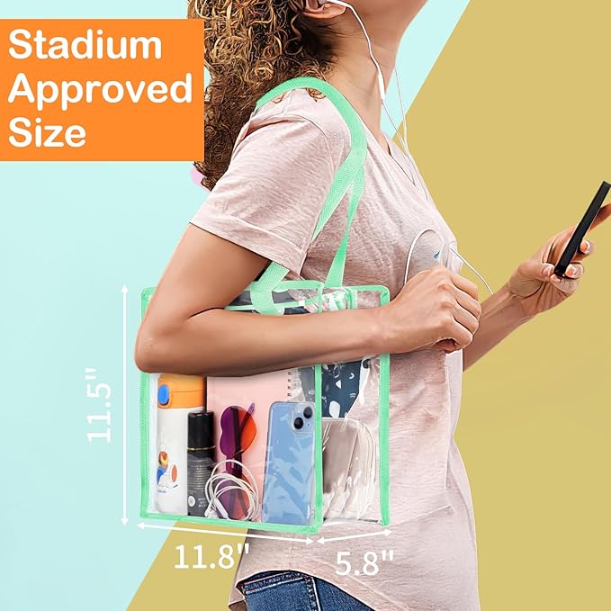 Hoiny Clear Bag for Stadium Events Approved, 12x6x12 Large Transparent Tote Bag with Zipper for Gym Concert Sports Festivals
