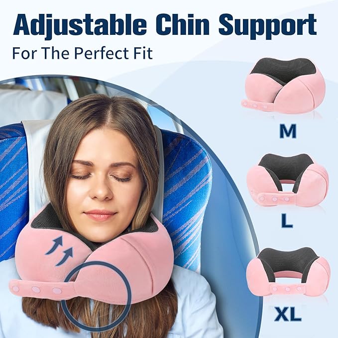 Cirorld Neck Pillow for Traveling, Travel Pillows for Airplanes,100% Pure Memory Foam Travel Neck Pillow, Adjustable Flight Pillow, Portable Plane Accessories with Eye Mask, Earplugs, Carry Bag