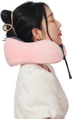 Memory Foam Travel Pillow, Neck Pillow with 360-Degree Head Support, Comfortable and Lightweight, Ideal for Sleeping on Airplane, Car, Train, Bus and Home Use, Comes with Storage Bag (Pink)