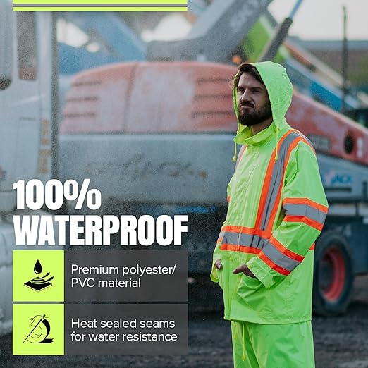 Pioneer Hi Vis Lightweight Waterproof Safety Rain Suit - Reflective Work Rain Gear for Men and Women