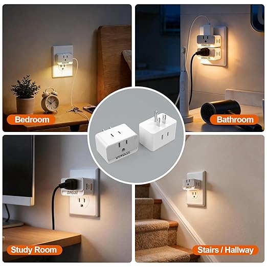 Outlet Extender 2 Pack, 2 AC Multi Plug Wall Outlet with 2 USB Ports (1 PD 20W USB C Charger), Outlet Splitter 3 Way Angled Wall Plug Adapter with Night Light, for Kitchen Bathroom Travel Cruise Ship