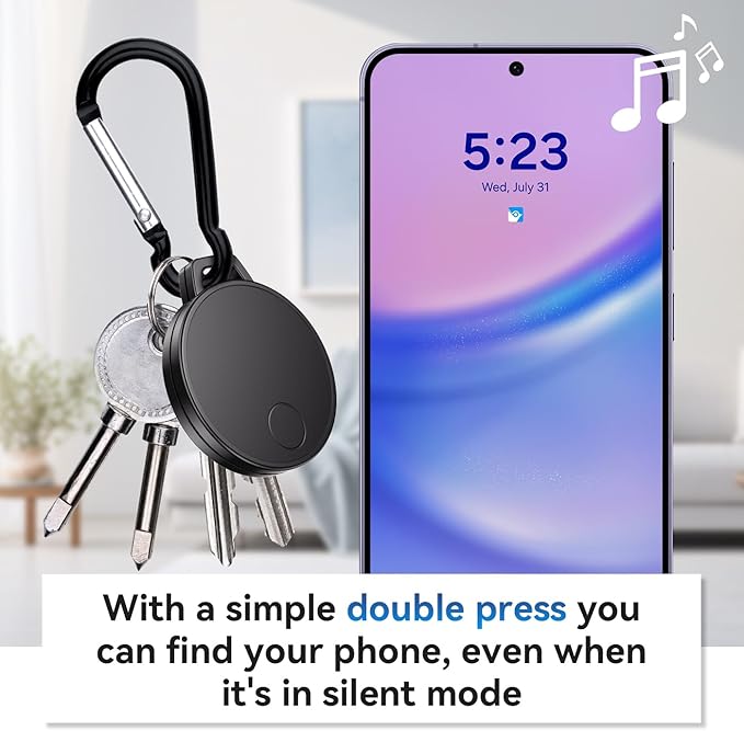 Keys Finder, Bluetooth Tracker and Item Locator for Keys, Bags, and More; Phone Finder, Android and iOS Compatible, Water Resistance, Replaceable Battery