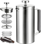 600ml Small French Press Coffee Maker, Double Wall Stainless Steel Coffee Press Pot with Detachable Filter, Cool Touch Insulated Handle, Dishwasher Safe Portable Brewer for Home Camping Travel