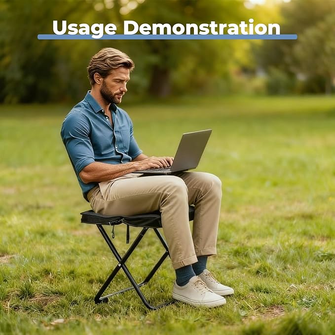 Portable Folding Camping Stool - 1.4Lbs Ultra Lightweight, 220Lbs Heavy Duty, Reinforced Steel Frame, Quick Deploy for Hiking Fishing Camping & Outdoor Events (Black)