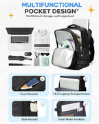 coofay Black Travel Backpack Carry on Flight Approved Mochila De Viaje Personal Item Backpack for Airlines Frontier Airlines Personal Item Bag Large Backpack for Travel Backpacks for Men Women