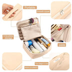 Queboom Travel Makeup Bag Cosmetic Bag Makeup Bag Toiletry bag for women and men (Beige)