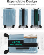 BAGSMART Expandable Carry On Luggage 22x14x9 Airline Approved, 20 Inch Travel Luggage with Spinner Wheels, Lightweight Hard Shell Suitcase Carry on Airy Blue