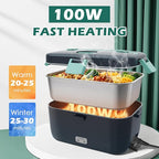 COZYEXPERT Electric-Lunch-Box-Heated-Food-Warmer 100W Heating Lunchbox for Adults 1.8L Portable Food Heater for Work/Car, 12V/24V/110-230V Lonchera Eléctrica Portátil with Fork Spoon (Gray+Green)
