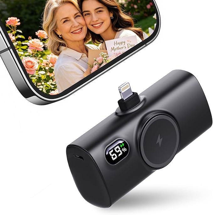 Mini Power Bank Compatible with iPhone,5000mah Travel On-the Go Portable Charger, Handy Battery Pack External Second Battery for Emergency Back-Up Charger for iPhone 14/12/13 mini/14 plus-Black