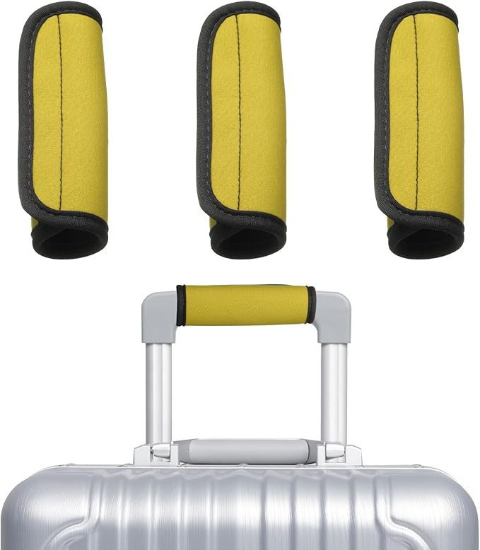 uxcell 3 Pcs Luggage Handle Wrap for Suitcase, Neoprene Handbag Grip Cover Protector Luggage Identifiers Suitcase Handle Wraps for Luggage Shopping Bag Travel Bags, Yellow