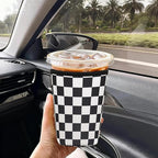 Reusable Insulated Neoprene Iced Coffee Cup Sleeve, Durable Drink Sleeve for Cold Beverages, Beverage Holder for Iced Coffee, Multi-Tone Checkers