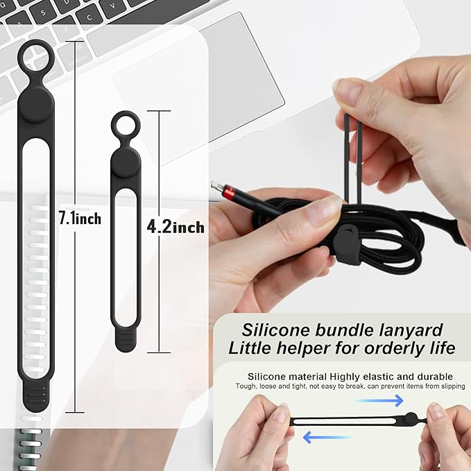 Silicone Cable Ties Cord Organizer for Cable Management, 16PCS 4.2" and 7.1" Reusable Cable Organizer Electronic Accessories for Home, Office, Kitchen, School, Travel (Black)