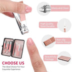 ZIZZON Travel Mini Manicure Set Nail Clipper Set 10 in 1 Stainless Steel Pedicure Care Grooming kit with Case Pink