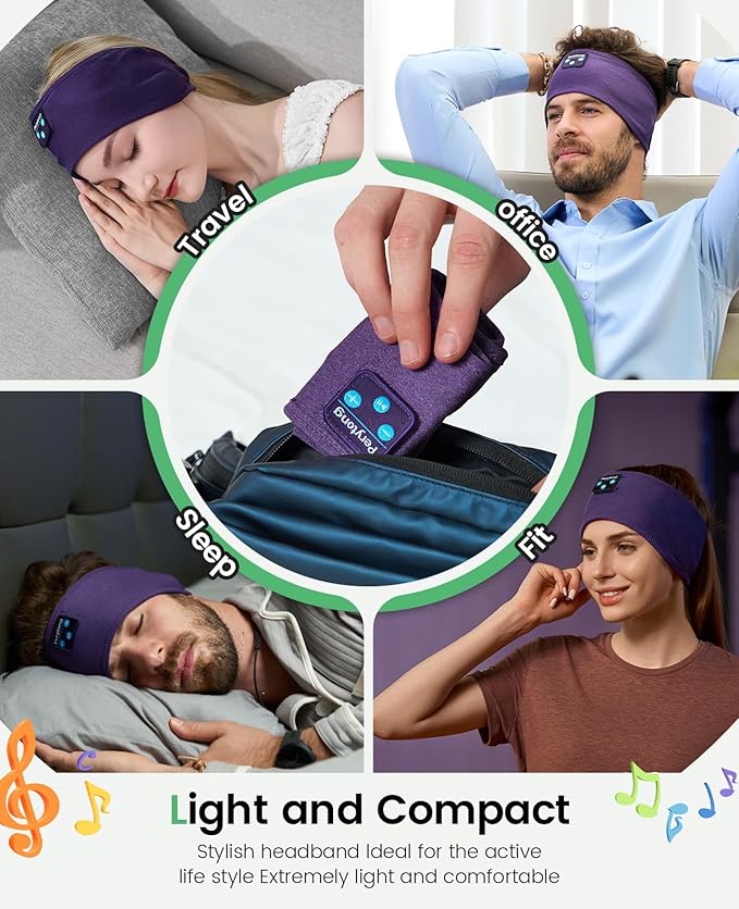 Perytong Sleep Headphones Bluetooth Headband - Yoga, Unisex, with Immersive Stereo Sound, 10 Hours Battery, Comfy Headband Material