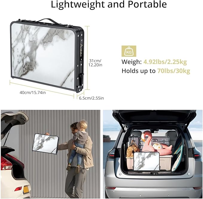Anbte Folding Camping Table with Storage Net, 3 Adjustable Height Max 27.5" Aluminum Small Folding Table, Portable Table with Carry Handle, Lightweight, for Outdoor Indoor Travel Camping Picnic