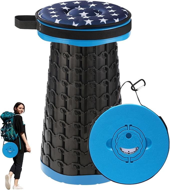 Upgraded Collapsible Stool with Cushion, 800 lbs Heavy Duty Capacity & Lightweight 2.6 lbs, 18-Inch Portable Retractable Folding Stool for Adults, Camping, Fishing, Hiking, BBQ, Travel, Outdoor Events