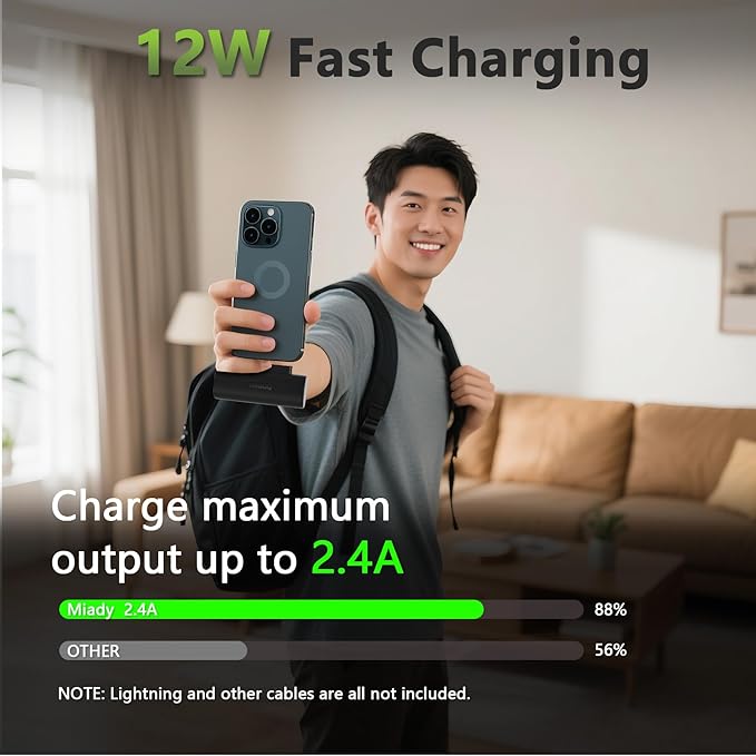 Miady 2-Pack 5000mAh Mini Portable Charger with Built-in Type C Connector, 5V 2.4A USB-C Output Fast Charging Small Power Bank Compatible with iPhone 17/16 Galaxy S24/S22 (Lake Green+Clove Purple)