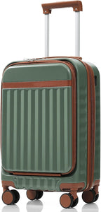 Merax 3 Piece Luggage Set ABS Hardside Suitcase Sets with Spinner Wheels and TSA Lock, 20 inch with Front Opening Design and USB Port, 20" Airline Certified Carry-on Luggage, 20" 24" 28", Green
