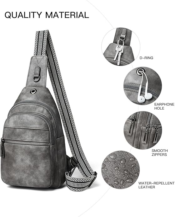 LATMAP Sling Bag For Women Faux Leather Small Casual Daypack Backpack Fanny Pack Crossbody Chest Bags Purse