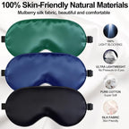 Sleep Mask, Silk Eye Mask for Sleeping with Adjustable Strap, Blindfold Eyeshade for Men & Women, Comfortable & Soft Eye Cover Eyeshade for Night Sleep（Black&Blue&Green&1 Laundry Bag）