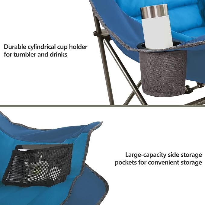 Colegence Oversized XL Padded Camping Chair Set of 2 Wide Heavy Duty Lawn Chairs Support 450 LBS Portable Folding Gaint Plus Camp Chair for Outdoor Outside Sports Baseball Soccer-Blue