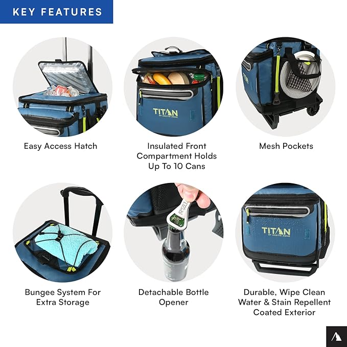 Titan by Arctic Zone Collapsible Wheeled Soft Sided Cooler with Detachable Rolling AT Cart, Insulated Bag with Leak Proof Lining, for Travel, Beach, Picnic, 60 Can Capacity