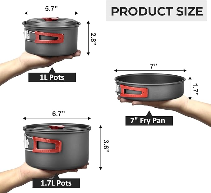 Alocs Camping Cookware Set - Lightweight Camping Pots and Pans - Portable Outdoor Cookware with Kettle - Camping Cookware Mess Kit for 2