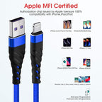 CyvenSmart (2 Pack) Long iPhone Charger 10ft for [MFi Certified], 10 Foot Lightning Cable Fast Charging Cord 10 Feet for iPhone 12/12 Pro/11/11 Pro/11 Pro Max/XS/XS Max/XR/X/8/8 Plus/7/7 Plus/6 Blue