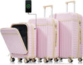 Merax 3 Piece Luggage Set ABS Hardside Suitcase Sets with Spinner Wheels and TSA Lock, 20 inch with Front Opening Design and USB Port, 20" Airline Certified Carry-on Luggage, 20" 24" 28", Light Pink