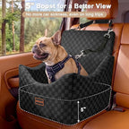 JOEJOY Elevated Dog Car Seat for Small/Medium Dogs up to 35 lbs, Memory Foam Booster Seat with Detachable Washable Cover, Travel-Safe Car Bed with Safety Belts & Storage Pockets, Black