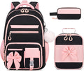 DIGOBAY Backpack for Girls, 3PCS Girls Backpack for School with Lunch Bag Pencil Case, Cute Kids Teens Bookbag for Kindergarten Elementary Preschool Middle School (Black-Pink)