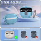 [Secure Lock] for Bose Ultra Open Earbuds Case(2024), TUDIOW Clear TPU Shockproof Protective Cover for Bose Open Ear Wireless Earbuds Accessories with Cleaning Kit& Keychain (Clear Blue)