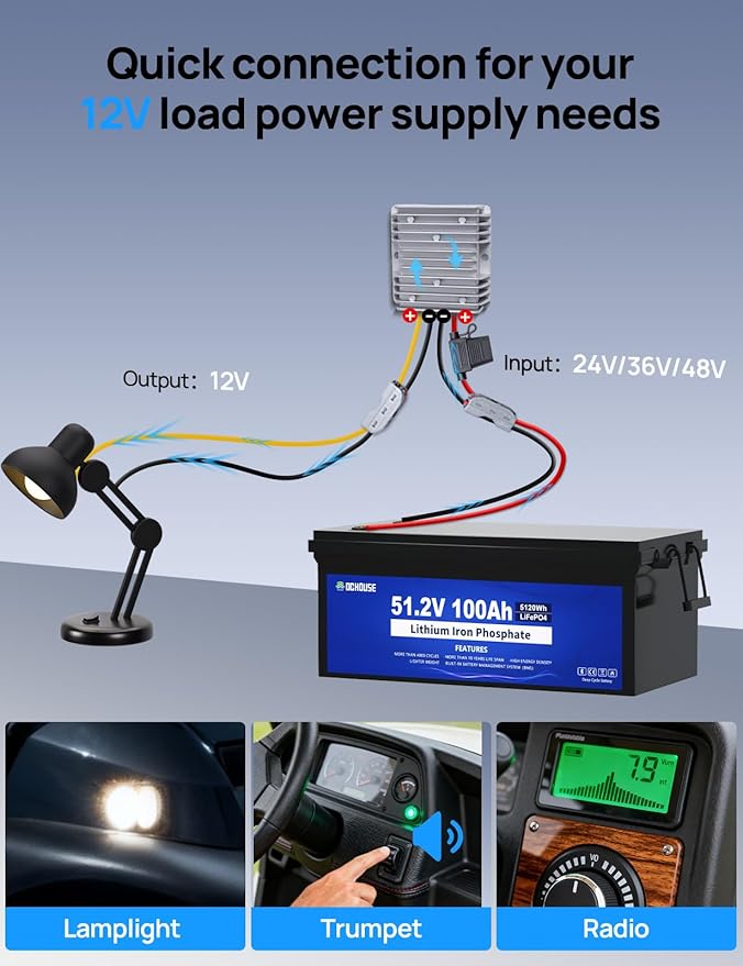 DC House 48V 36V 24V to 12V 20A Buck Converter, 240W DC-DC Step Down Converter, Waterproof Voltage Regulator Transformer with Fuse for Golf Carts & RVs